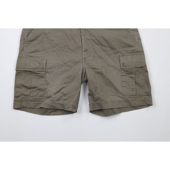 Vintage 90s Streetwear Mens 36 Faded Above Knee Cargo Shorts Green Cotton USA - Picture 3 of 13